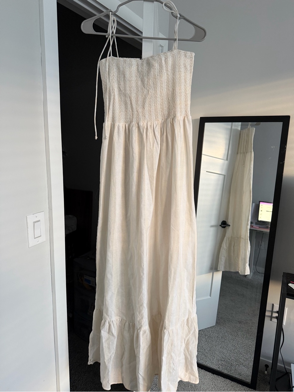 NWT Cream Strapless Smocked Maxi Dress